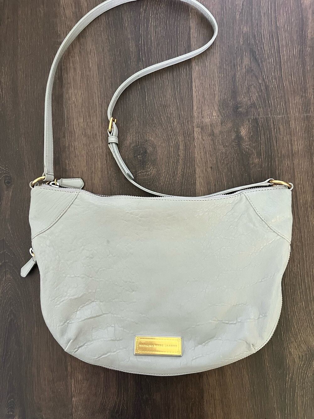 Marc Jacobs Expandable"Washed Up" Messenger Hobo Crossbody Bag Grey Leather
